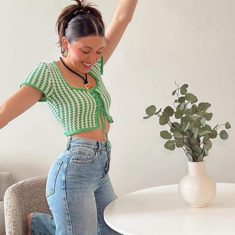 Zara Striped Crochet Tie Top
